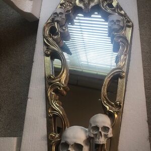 Christian Siriano Ornate Halloween Skull and ScrollsGold and White 3d Mirror